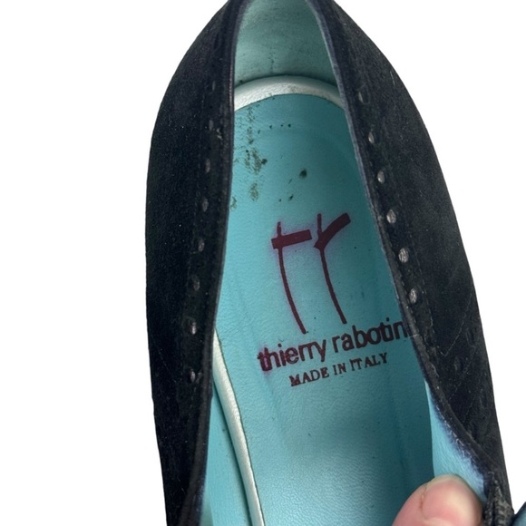 Thierry Rabotin Black Suede Leather Mary Jane Heels Pumps Made in Italy Size 41 - Picture 10 of 16